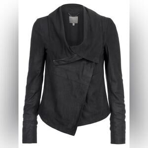 Muubaa Sinoia Goat Leather Drape Jacket Suede draped cowl neck Moto long sleeve